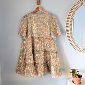 Sezane Laureline Dress Mini Jungle Printaniere Silk Floral Size 36 US 4